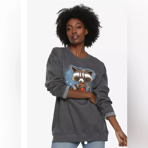 Marvel Guardians Of The Galaxy Rocket Raccoon Womens Grey Sweatshirt, Size 2X - Picture 1 of 8